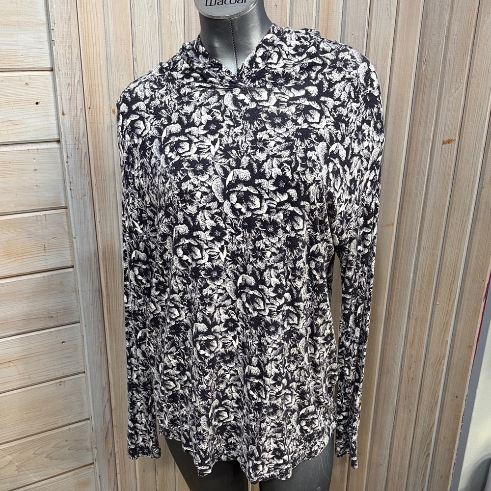 Navy and White Floral Hoodie
